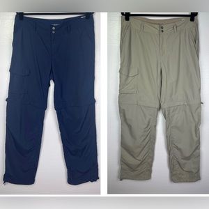 Two Pairs Columbia PFG Palm Peak Convertible Pants Navy and Tan Size 14 Regular
